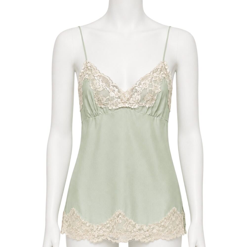 Blu Heaven Babydoll Tank Size S Green Lace Trim Cami Layering Y2K 2000s BLEMISH